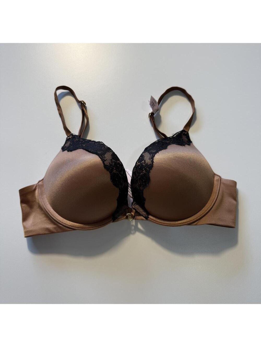 Victoria's Secret Bombshell Push Up Bra 34A Nude Black Lace Trim Coquette Y2K